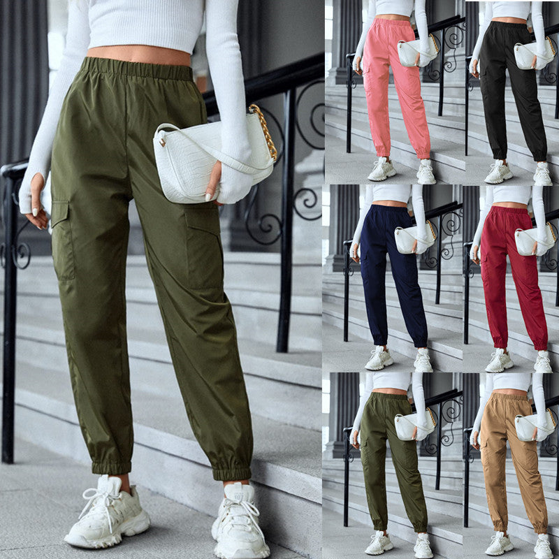 Multi-Color Casual Working Pants Multi-pocket Skinny Pants