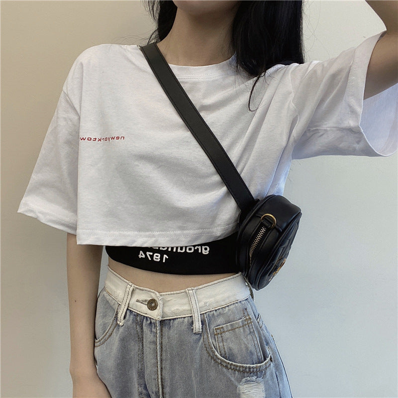 Two-Piece Set Crop-top Short Top Loose High Waist T-shirt Women
