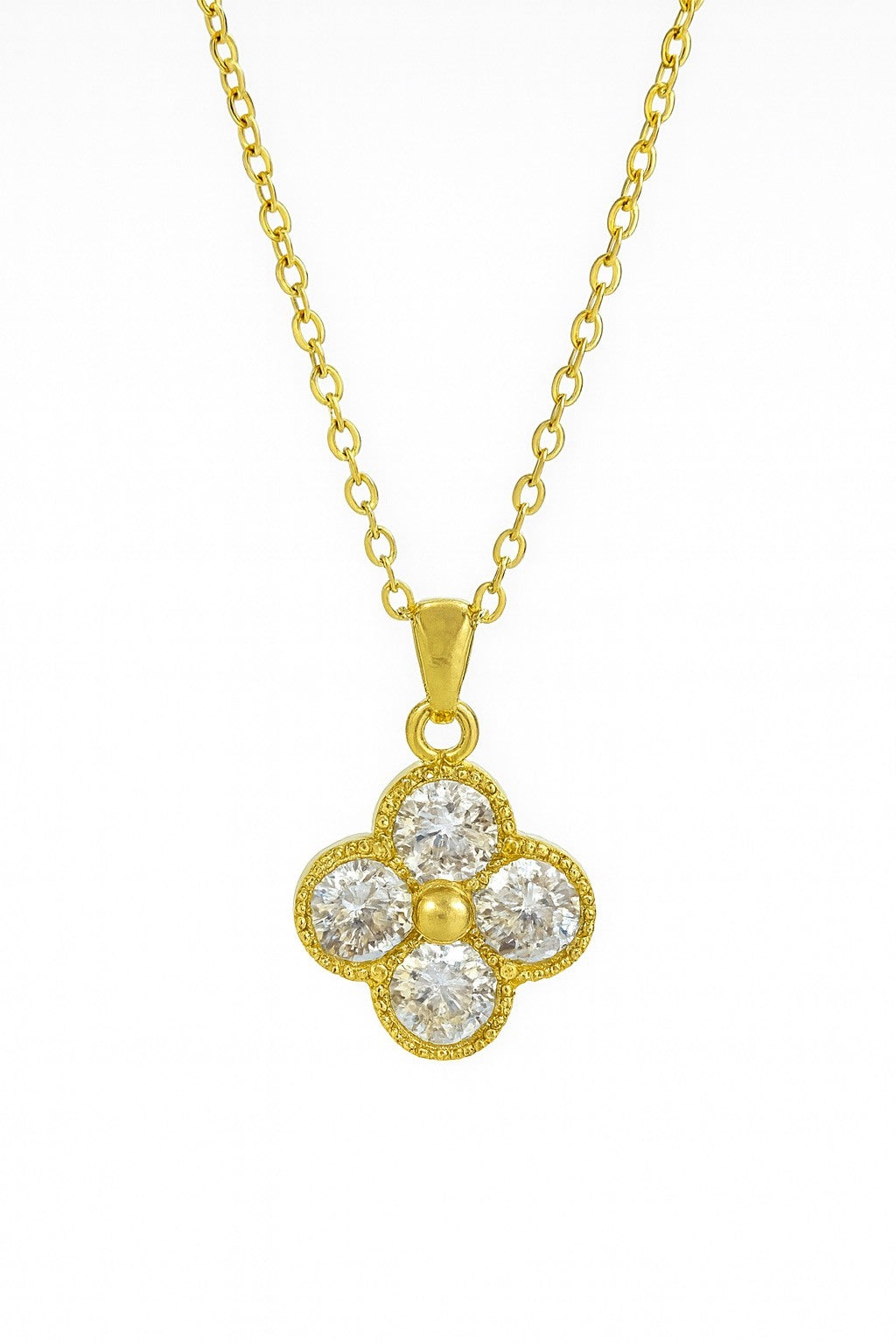Stainless Steel Crystal Clover Necklace For Women