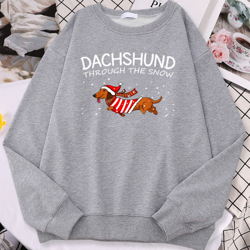 Sausage Dog Crosses Snow Funny Dog Christmas Women's Hoodie