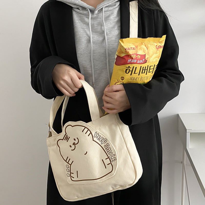 Tilt Head Little Tiger Women's Canvas Bag Large Capacity