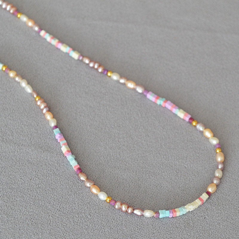 Macaron-Colored Freshwater Pearl Beaded Minimalist Necklace Clavicle Chain