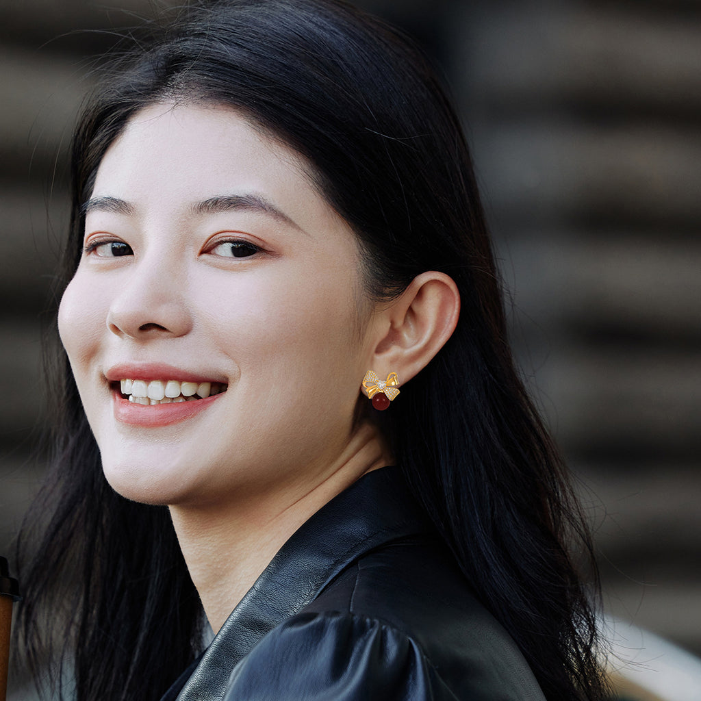 Beizhu Zircon Gold Plated High Color Preserving Earrings