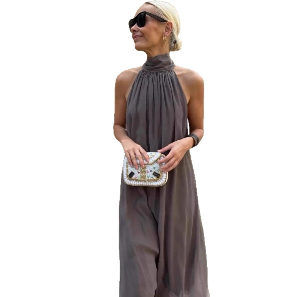 New Advanced Elegant Lady Style Tie Dress Simple Solid Color