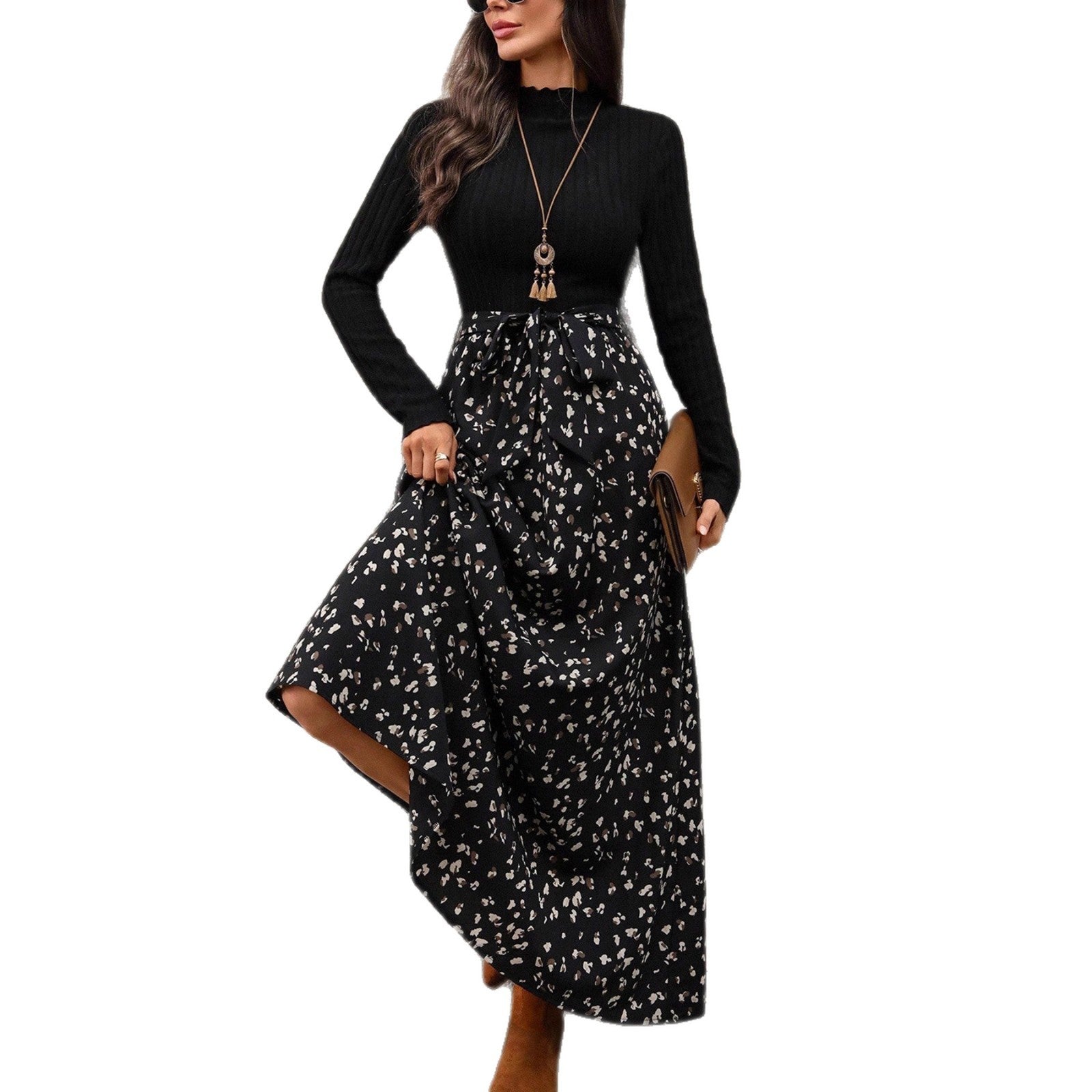 Women's Vintage Round-neck Long-sleeve Printed Dress