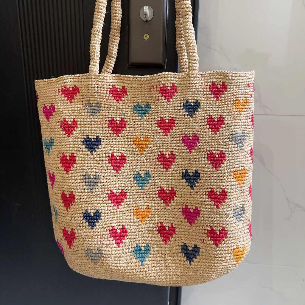 High Quality Raffia Love Embroidery Woven Bag Women