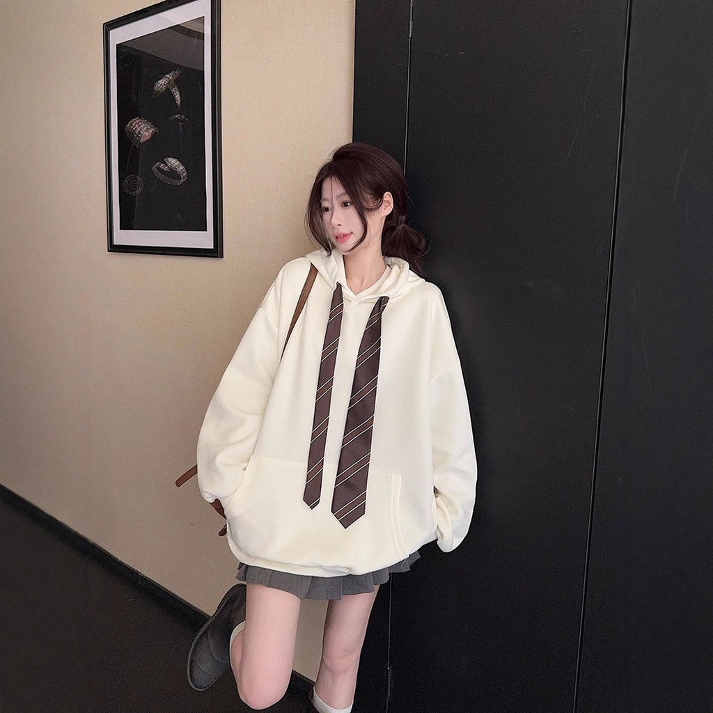 Loose Casual Women's Hooded Tie Sweatshirt