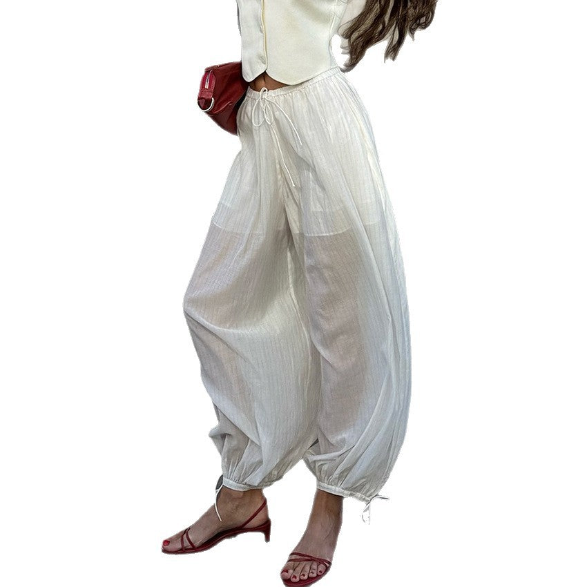 Lace-up Ankle-cinching Semi-sheer Trousers