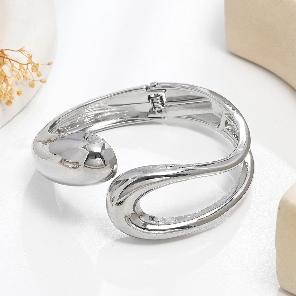 Minimalist Irregular Wave Pattern Handmade Metal Smooth Bracelet For Women