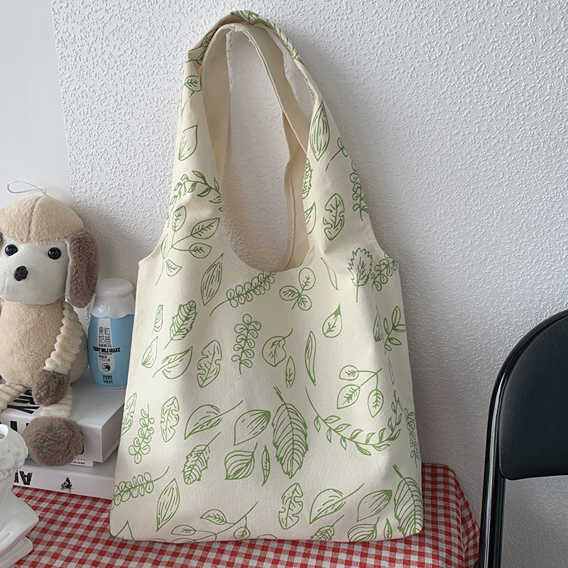 Large Capacity Portable Leaf Printed Vest Canvas Bag