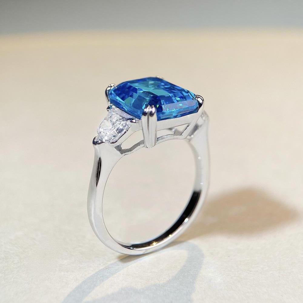 S925 Sterling Silver Diamond Ring With Aquamarine - A Luxurious And Stylish Colored Gemstone Ring