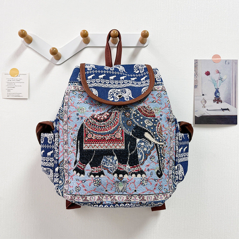 Special Drawstring Elephant Embroidered Backpack With Drawstring Buckle Cover
