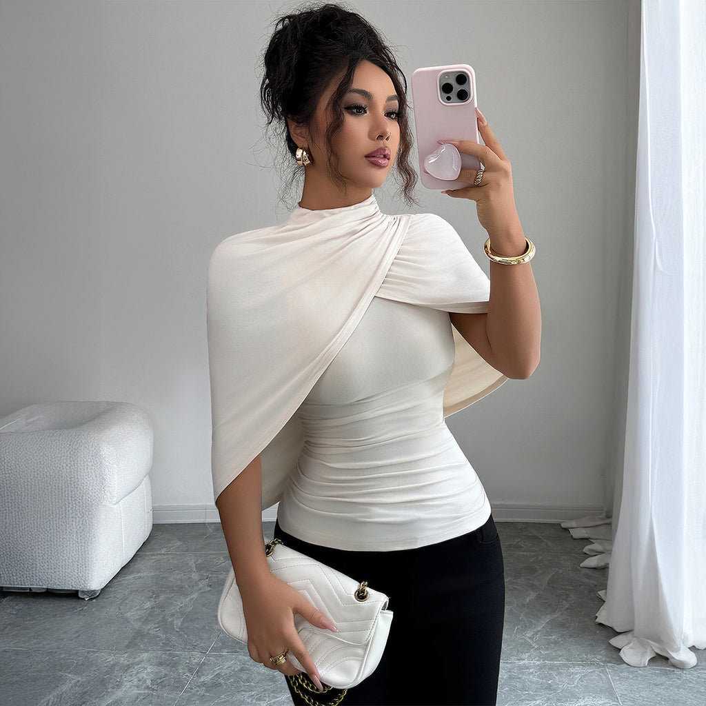 Solid Color Shawl Short-sleeved T-shirt Women's Autumn And Winter Advanced