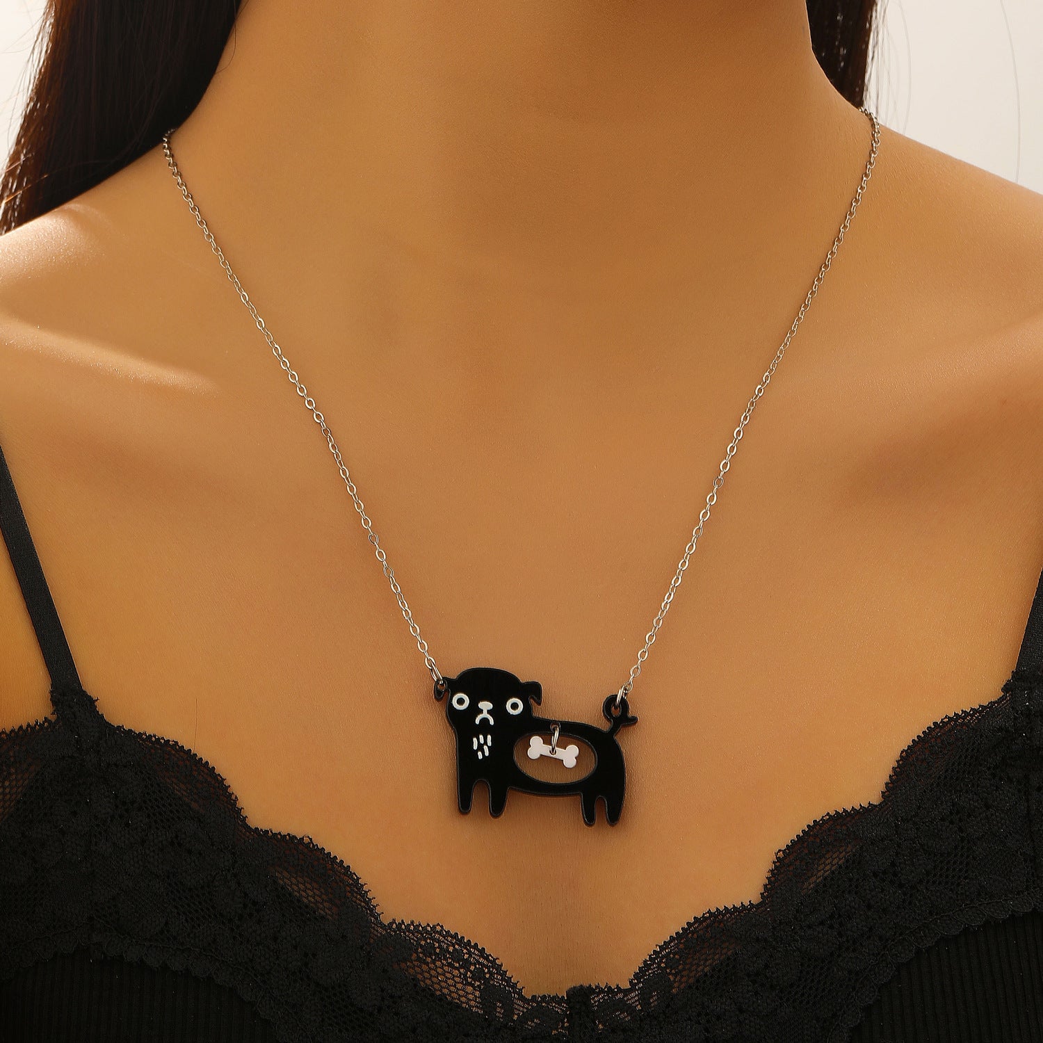 Cute Dog Cat Cartoon Necklace Ins Creative Collarbone Chain