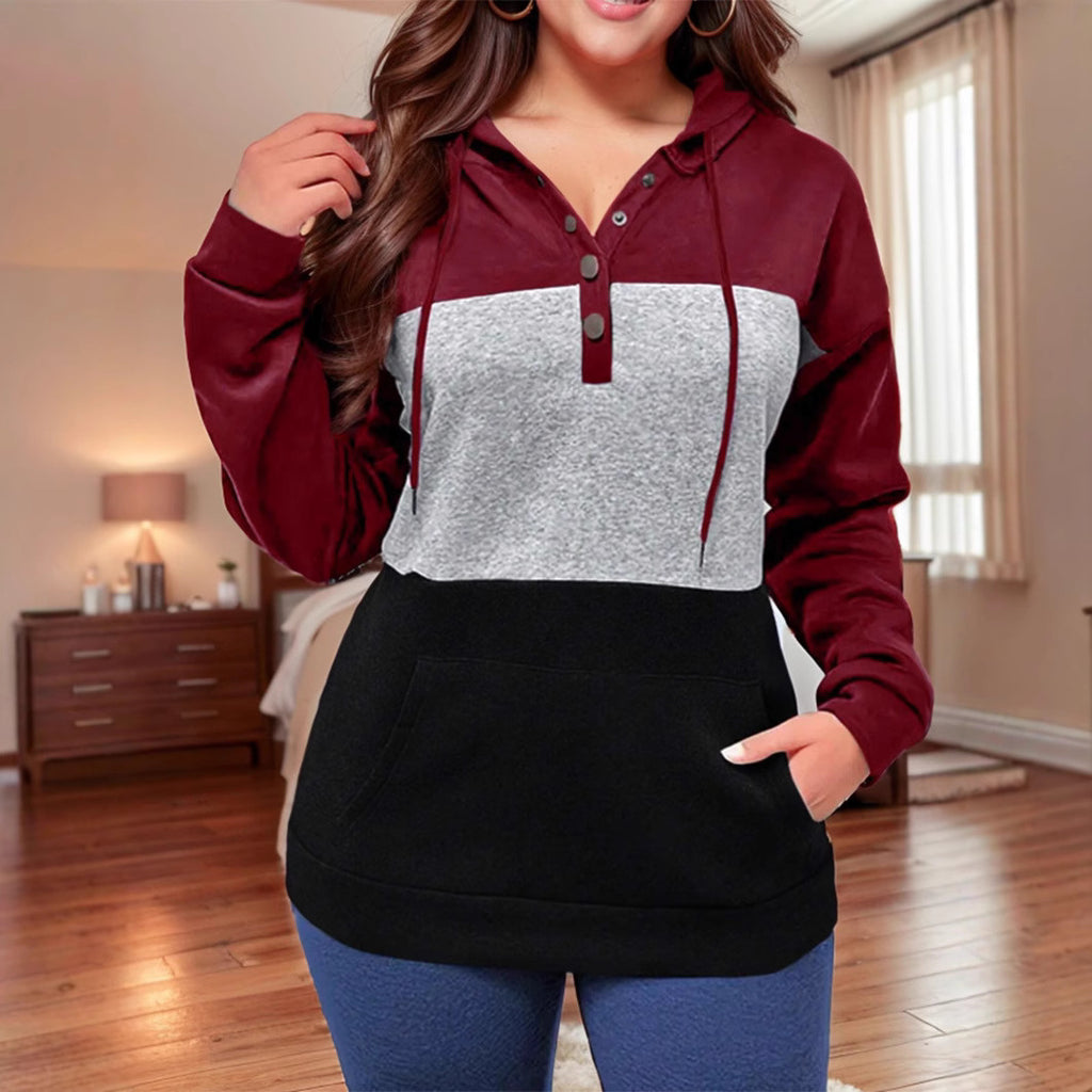 European And American Women's Color-blocked Hooded Sweatshirt