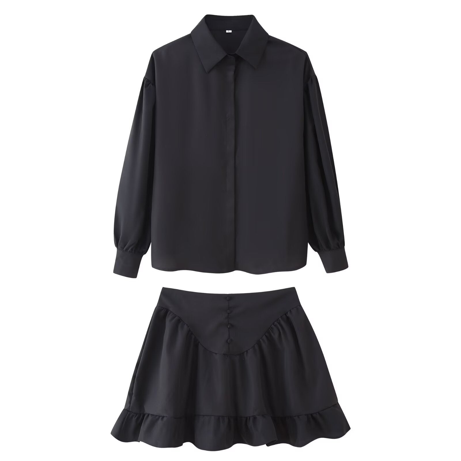Women's Fashion Simple Lapel Shirt And Flared Skirt Set