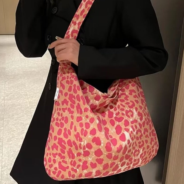 Women's Floral One-shoulder Canvas Leopard-print Shoulder Bag