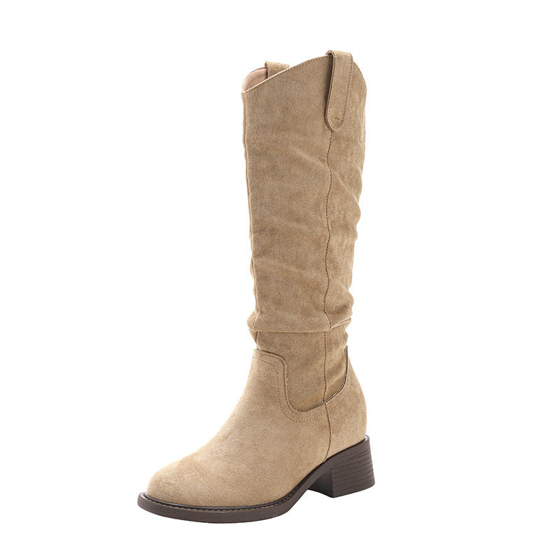 Height-increasing Chunky-heeled Knee-high Boot With Round Toe