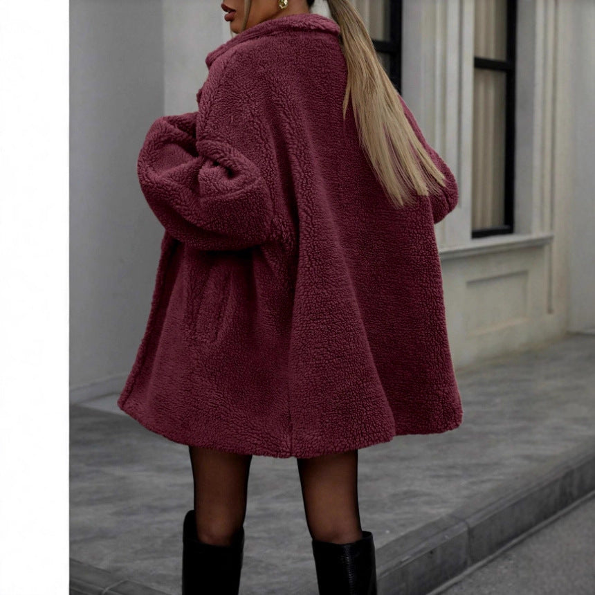 Women's Fluffy Long Sleeve Collar Fleece Top Coat
