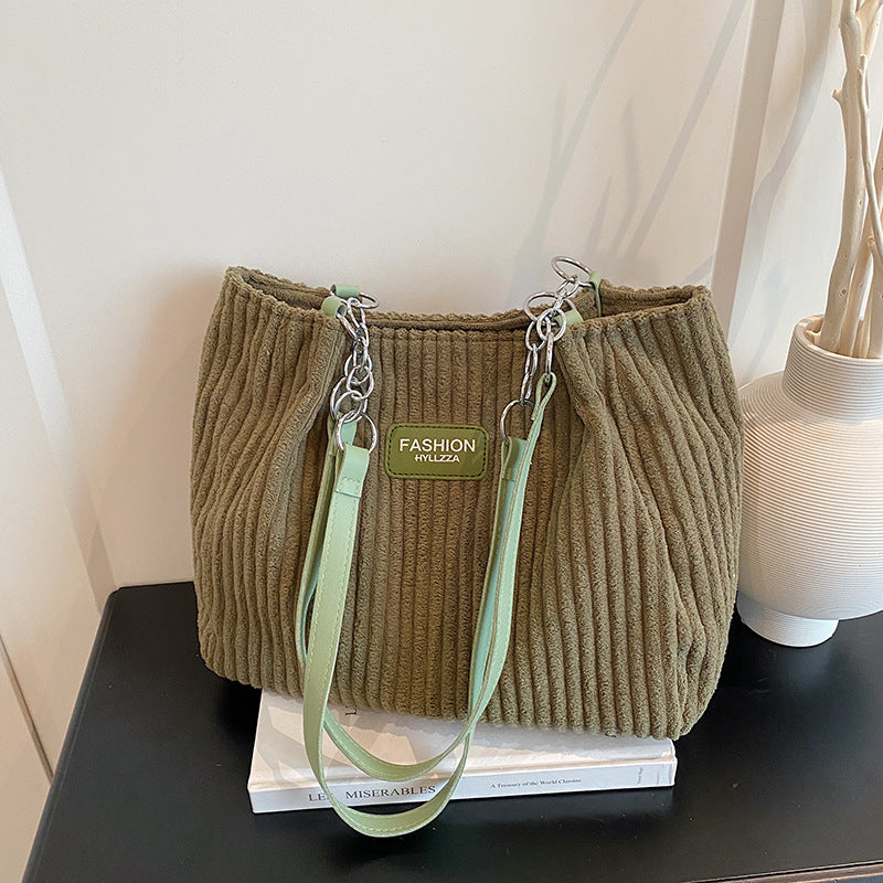 Large Capacity Corduroy Chain Underarm Tote Bag For Women