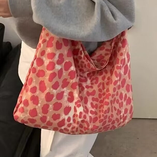 Women's Floral One-shoulder Canvas Leopard-print Shoulder Bag