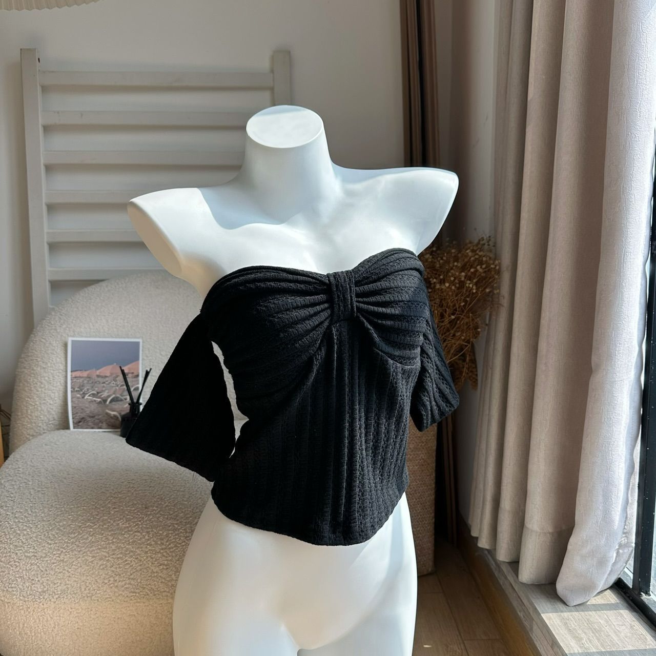 Summer Sexy Bow Slim-fit Slimming And Short Tube Top Off-shoulder Top