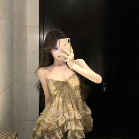 Sexy Hot Girl Dignified Sense Of Design Floral Flounce Camisole