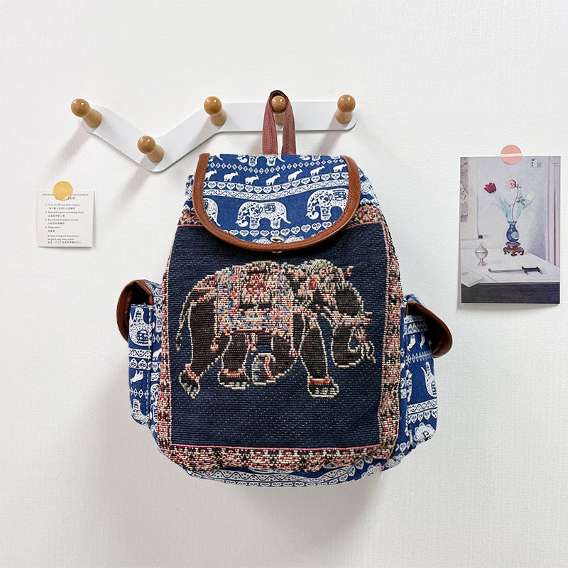 Special Drawstring Elephant Embroidered Backpack With Drawstring Buckle Cover