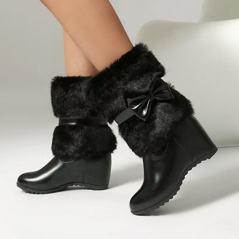 Women's Cute Low-Top Boots With Built-in Heel And Bow Accent