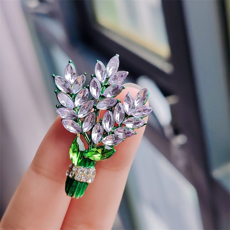 Purple Lavender Brooch Women's Diamond-Studded Bouquet Corsage Accessory Pin