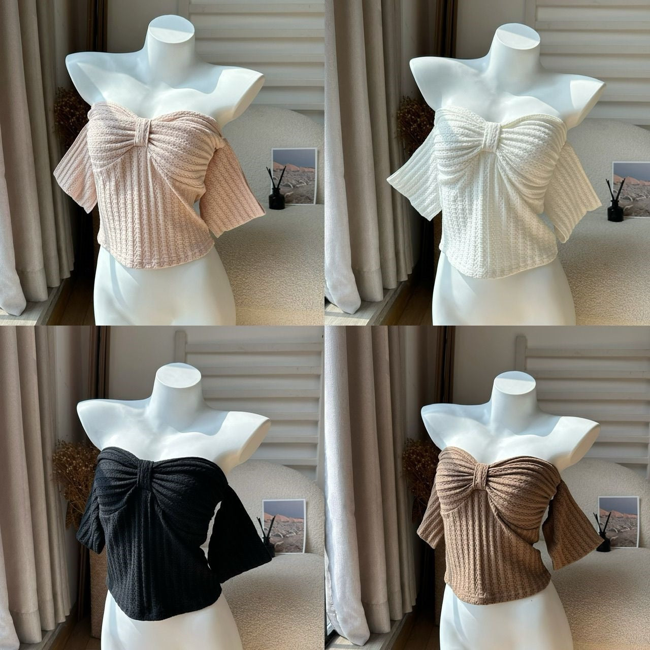 Summer Sexy Bow Slim-fit Slimming And Short Tube Top Off-shoulder Top