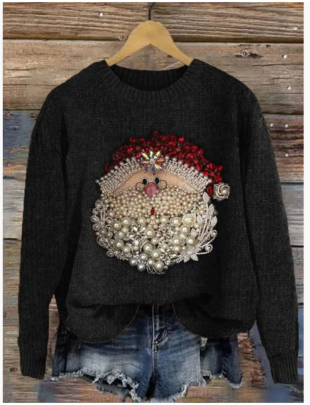 Abstract Print Drop Shoulder Long Sleeve Women's Casual Polar Fleece Sweater