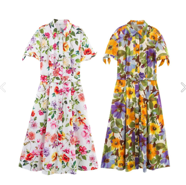 Stylish And Gentle Floral Belt Dress