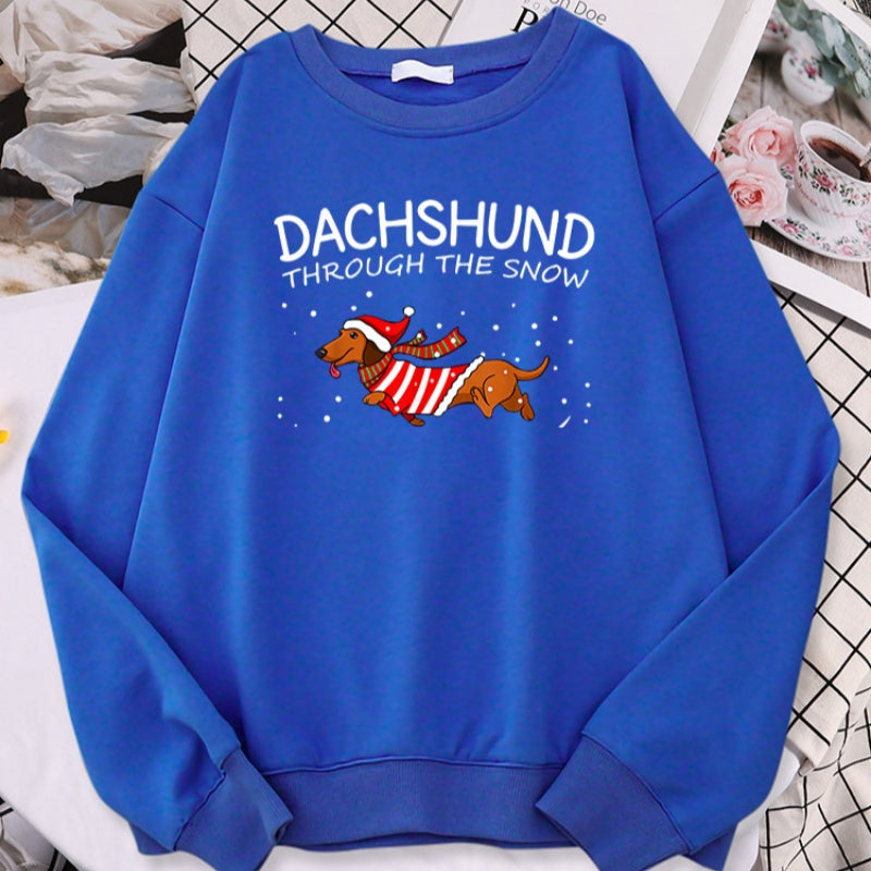 Sausage Dog Crosses Snow Funny Dog Christmas Women's Hoodie