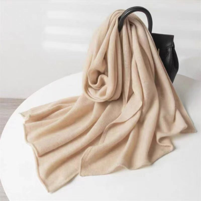 Pure Wool Scarf Relaxed And Slouchy Knitted Neck Warmer Solid-color Cashmere Shawl For Warmth And Neck Protection