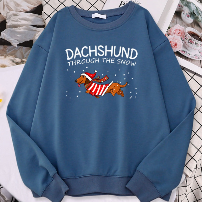 Sausage Dog Crosses Snow Funny Dog Christmas Women's Hoodie