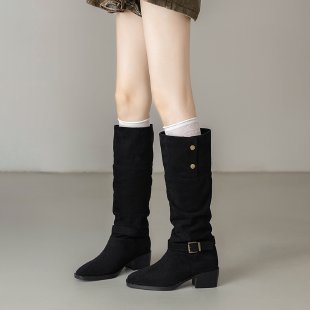 Chunky Heel Wrinkled Stacked Ankle Martin Boots