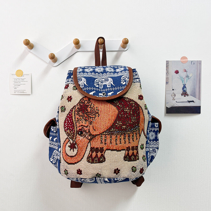 Special Drawstring Elephant Embroidered Backpack With Drawstring Buckle Cover