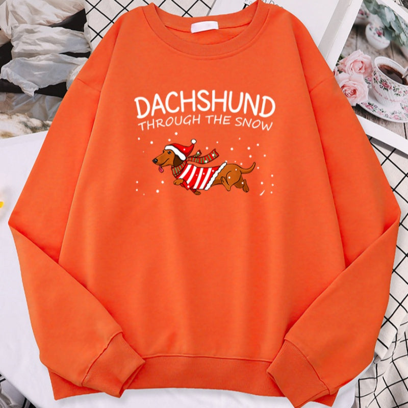 Sausage Dog Crosses Snow Funny Dog Christmas Women's Hoodie