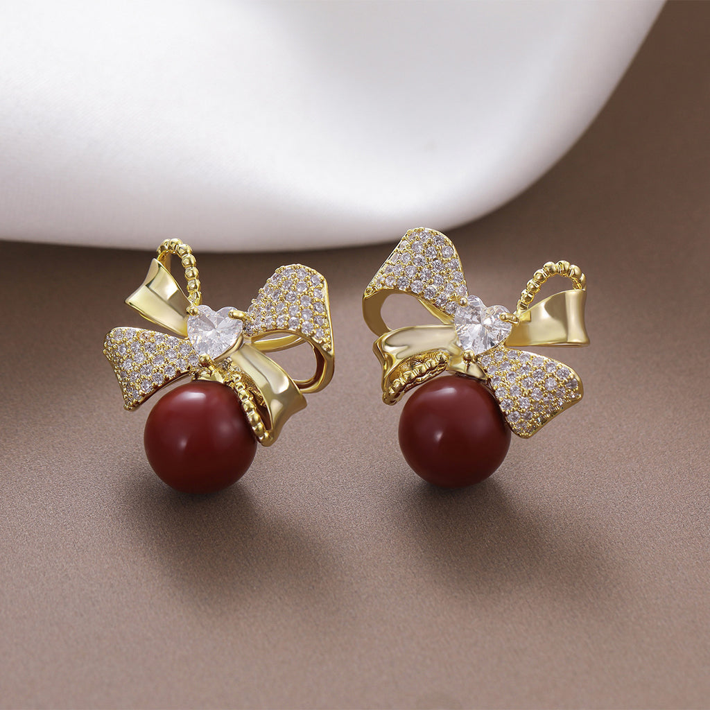 Beizhu Zircon Gold Plated High Color Preserving Earrings