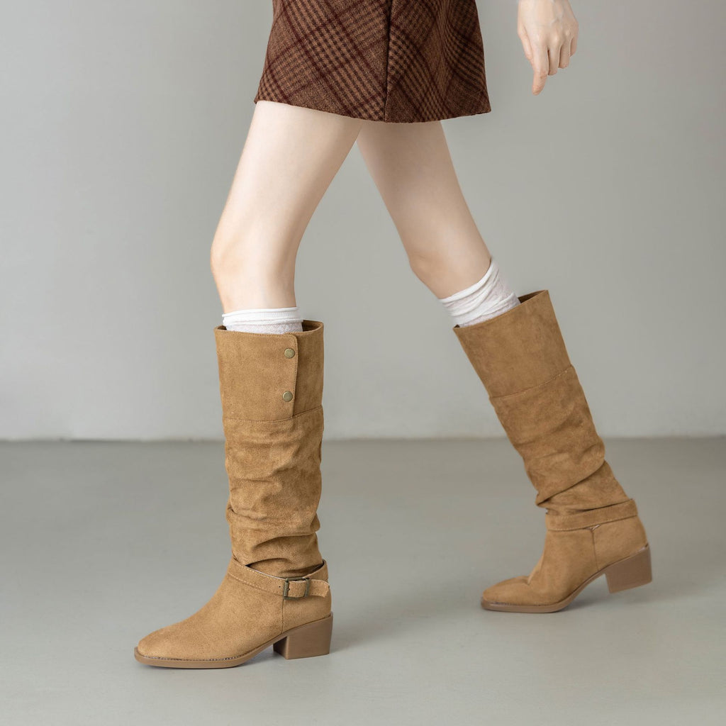 Chunky Heel Wrinkled Stacked Ankle Martin Boots