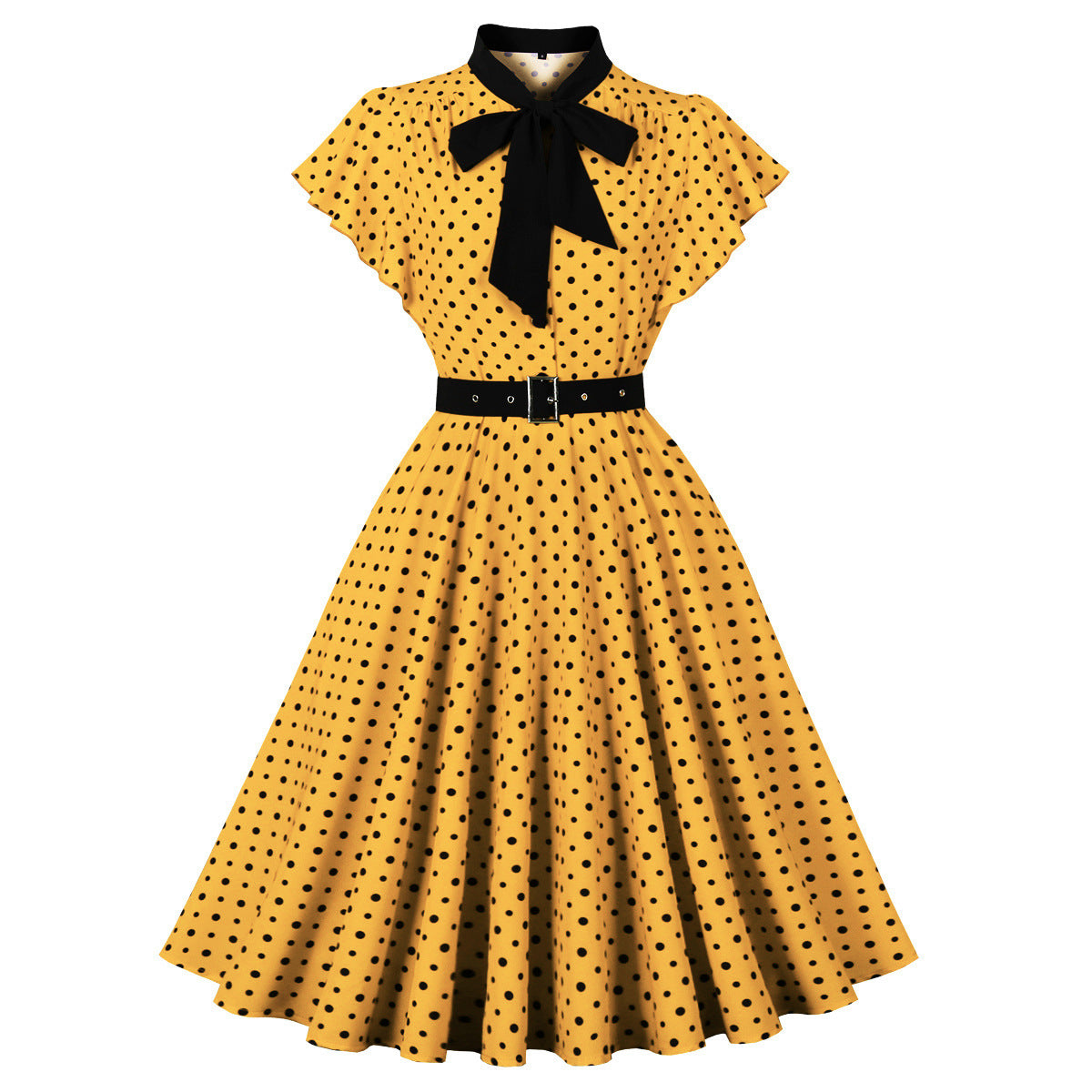 Retro Polka Dot Round-neck Knee-length Slim Dress