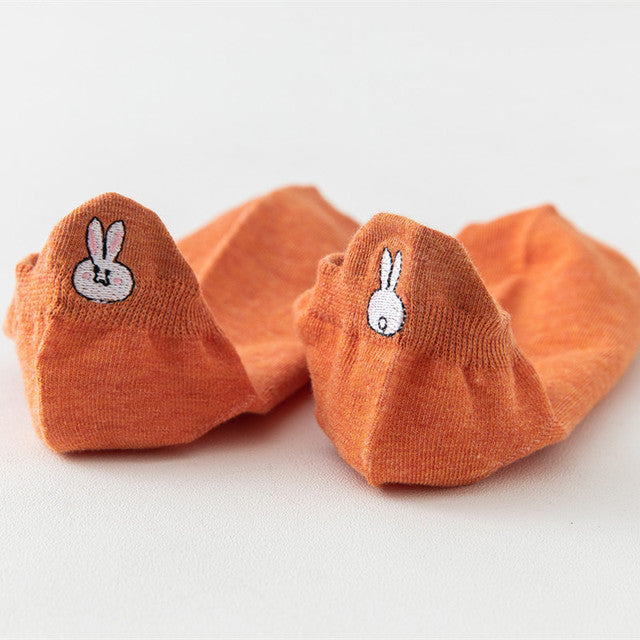 Four Seasons Style Cartoon Embroidered Ear Boat Socks Women