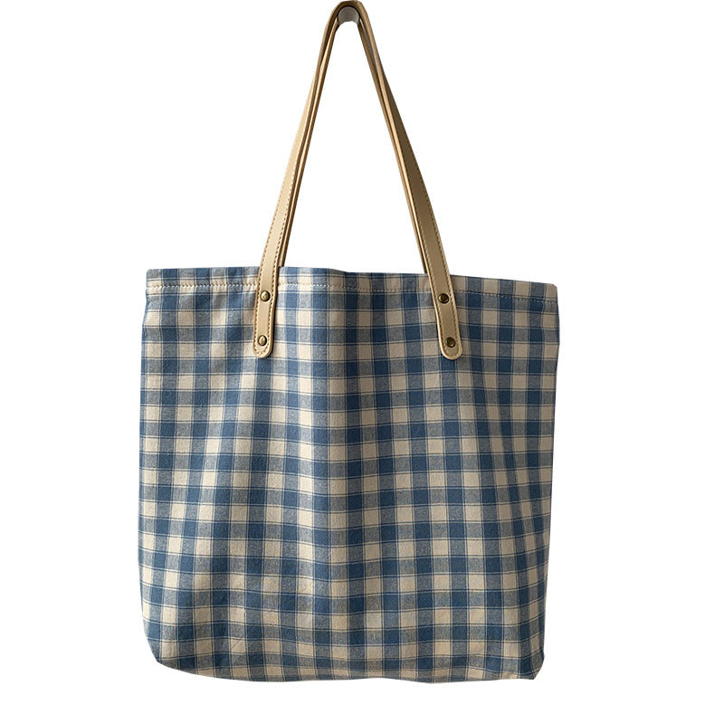 Checkered Women's One-shoulder Large-capacity Canvas Bag