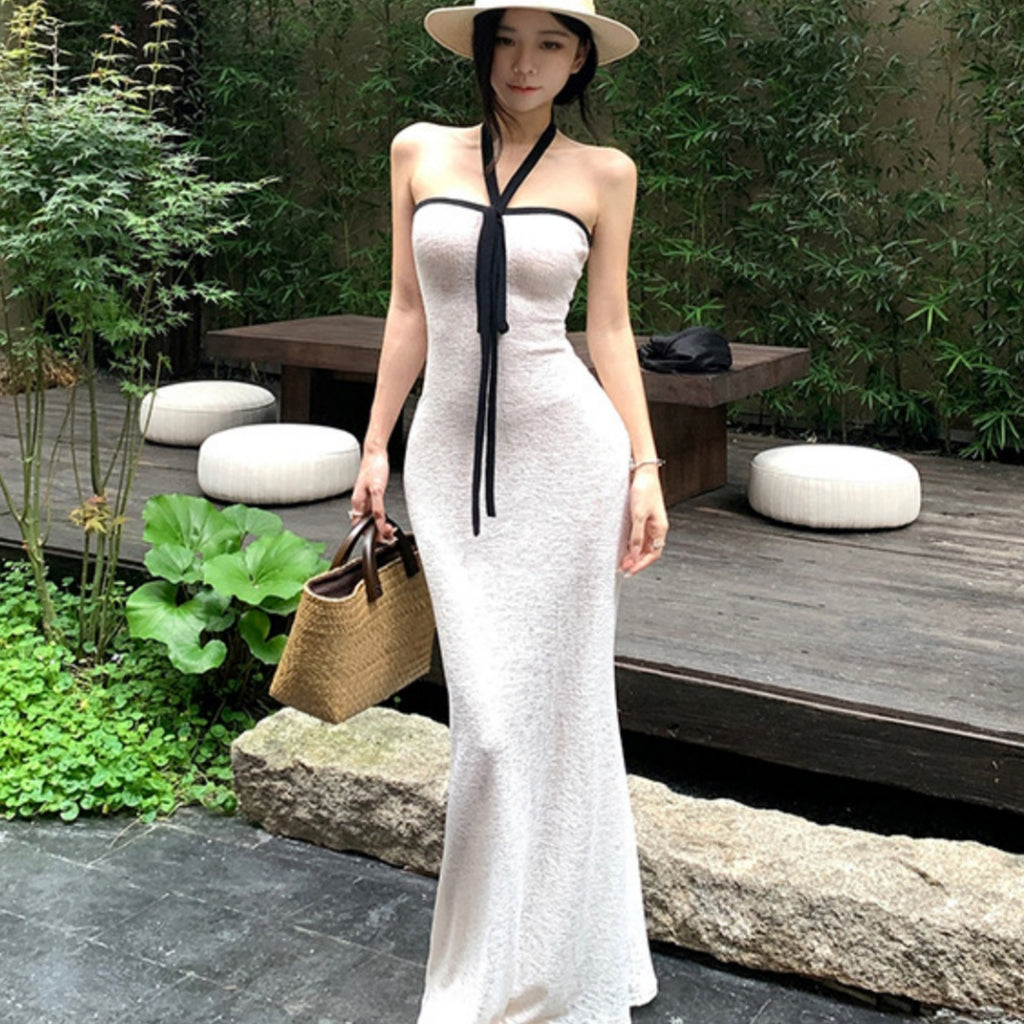 Women's Casual White Halter-neck Tube Dress