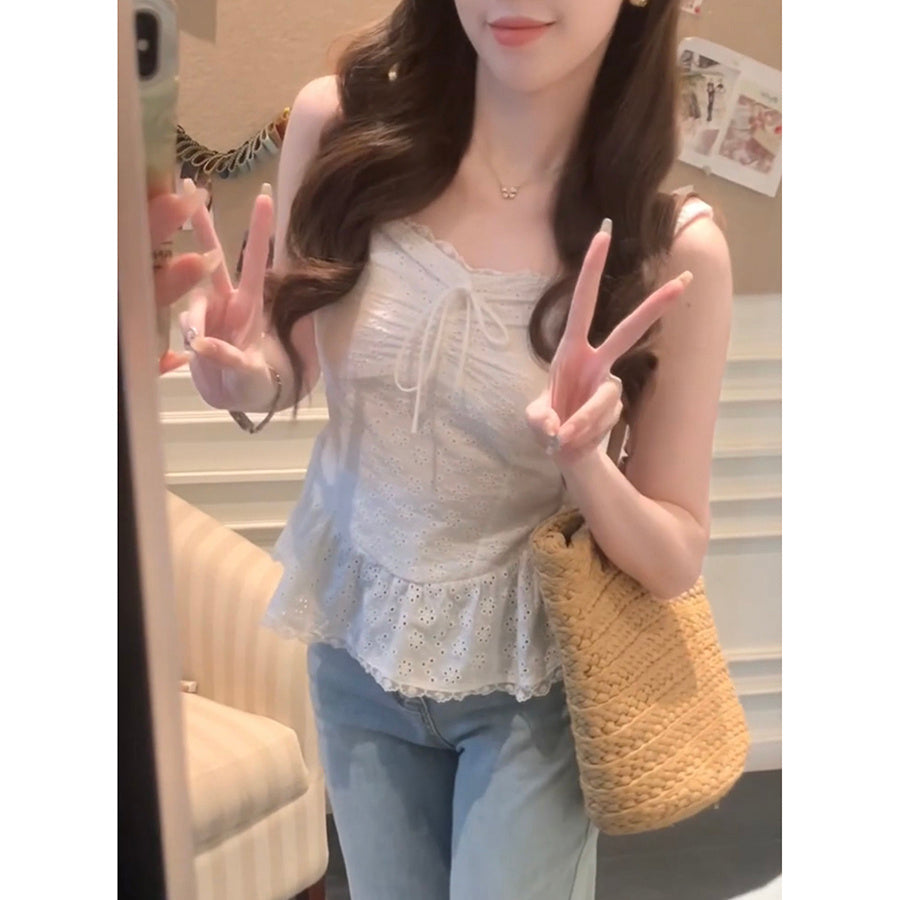 Pure Desire Style Hot Girl Flounce Splicing Sling Vest