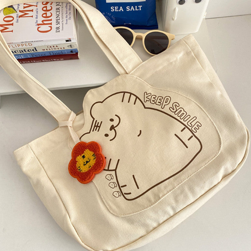 Tilt Head Little Tiger Women's Canvas Bag Large Capacity