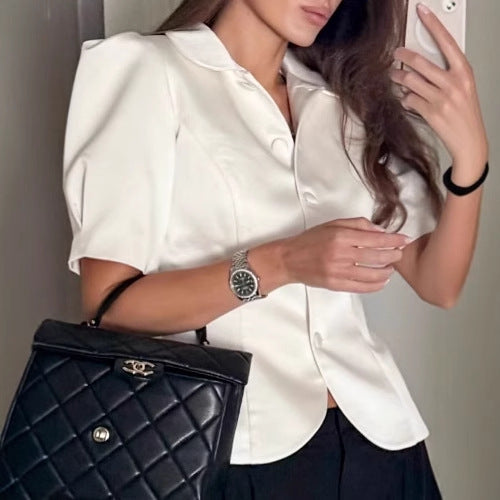 Waist-tight Puff Sleeves Slim-fit Women's Design Sense Fashionable Elegant Top