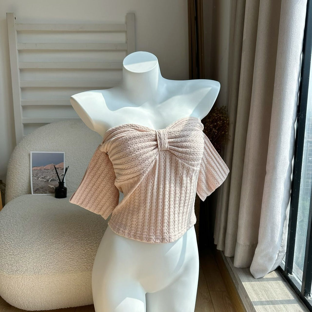 Summer Sexy Bow Slim-fit Slimming And Short Tube Top Off-shoulder Top