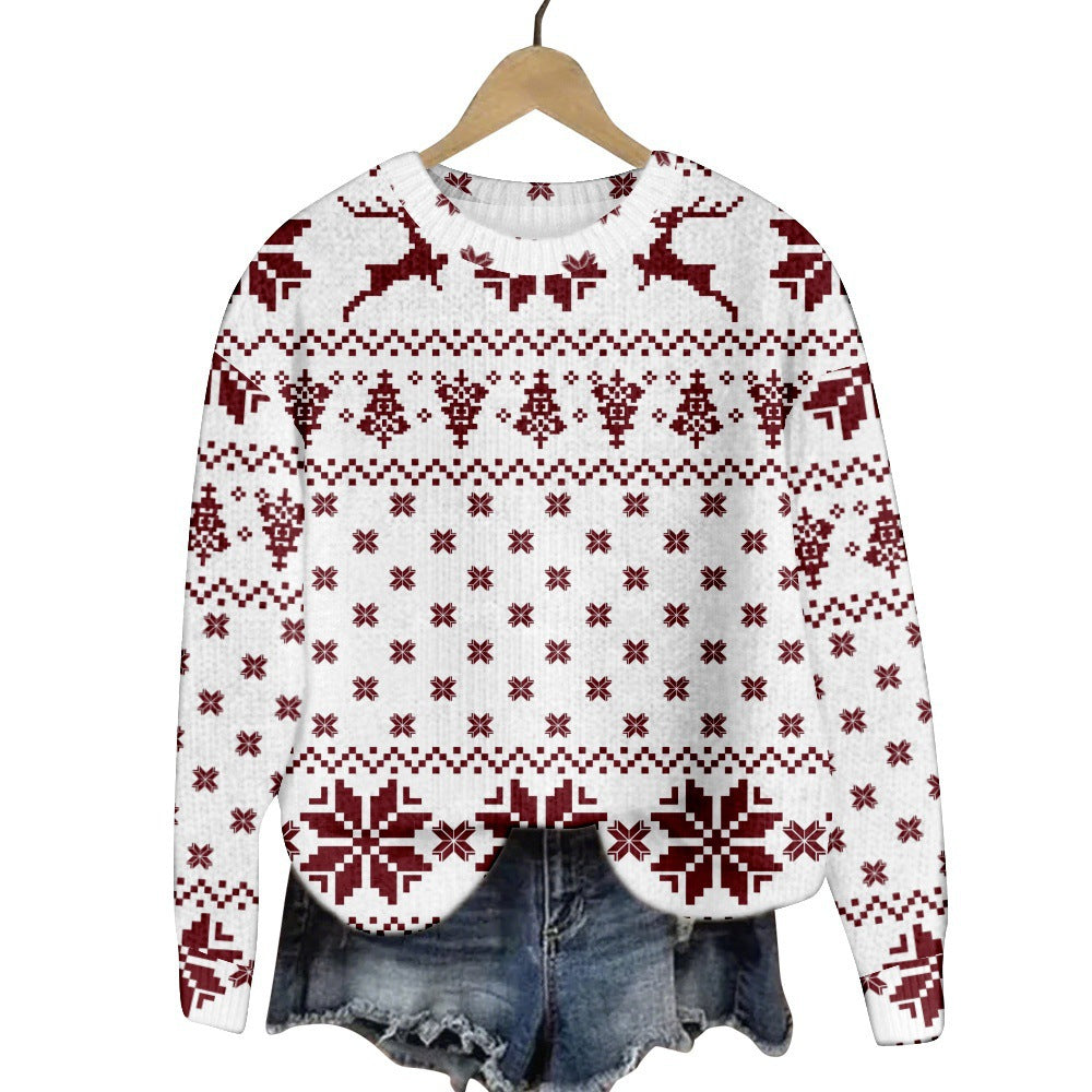 Christmas Cat Hat Snowflake Print Women's Round Neck Sweatshirt